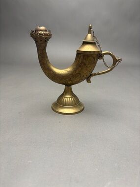 Vintage Indian Brass Genie Lamp Decorative Oil Lamp- Gold Tone